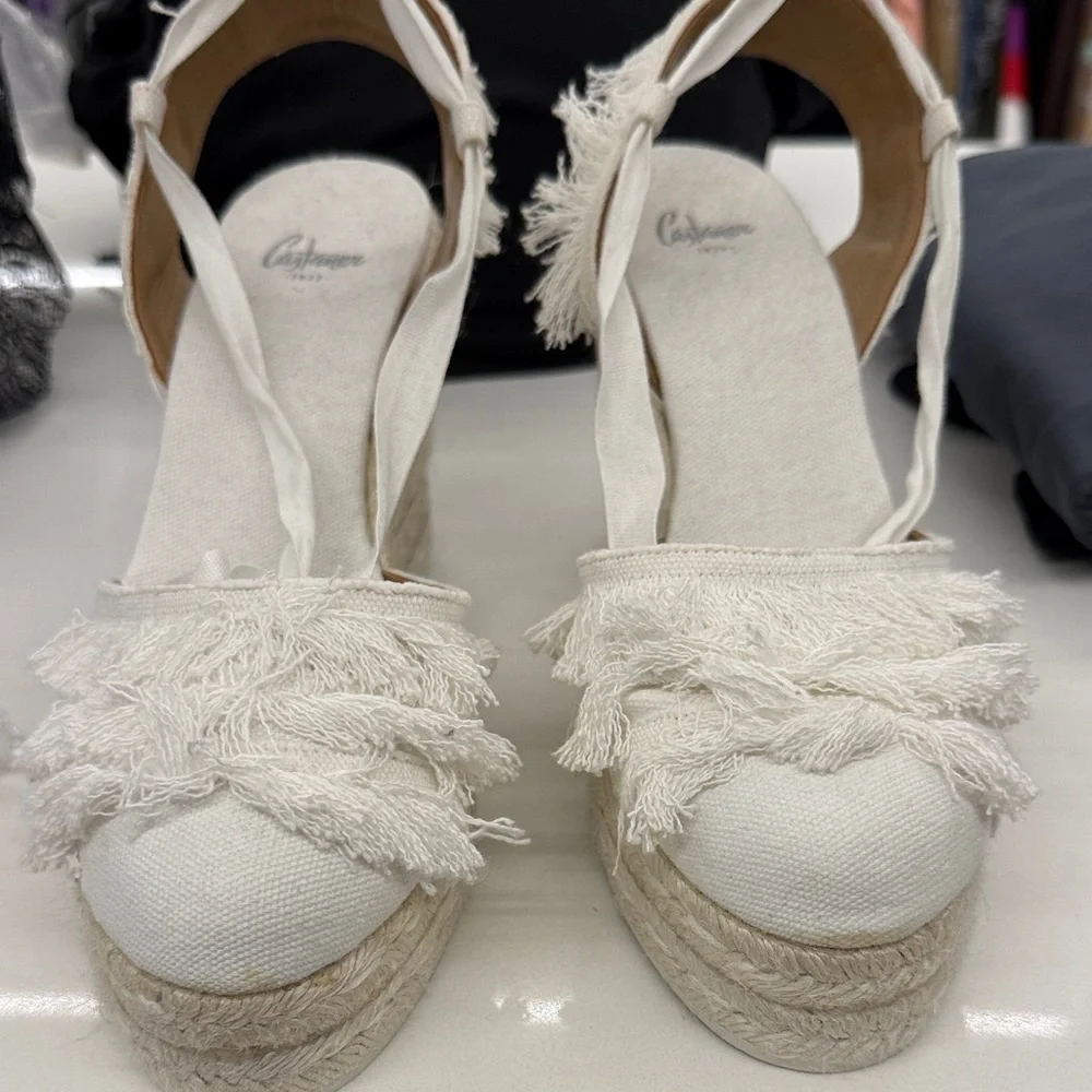 Castaner Cream Fringe Espadrille Wedge Sandals - Picture 1 of 5